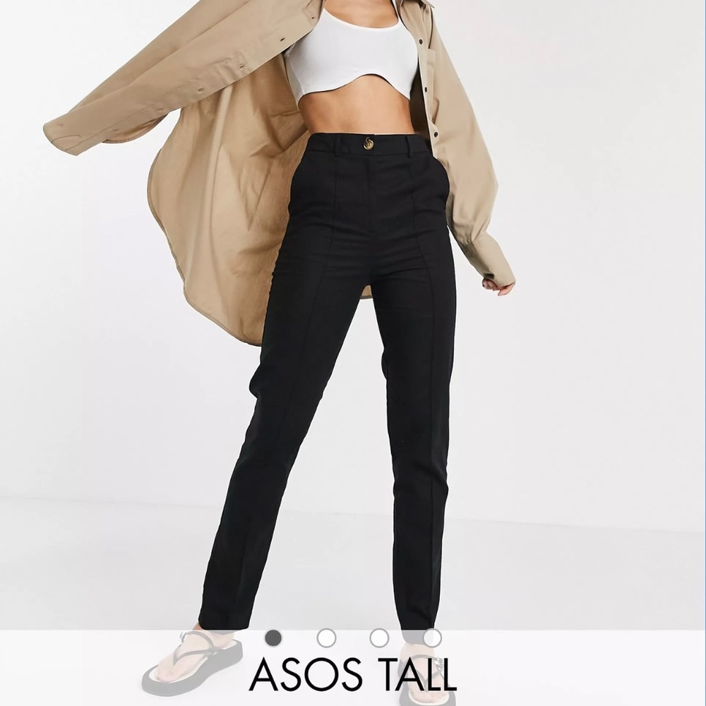ASOS tall linen cigarette pants in black